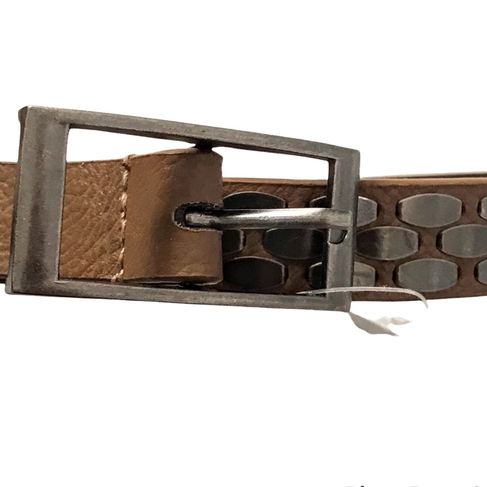 NWT Brown Vegan Leather Belt with 3 Rows of Gunmetal Gray Metallic Size Small